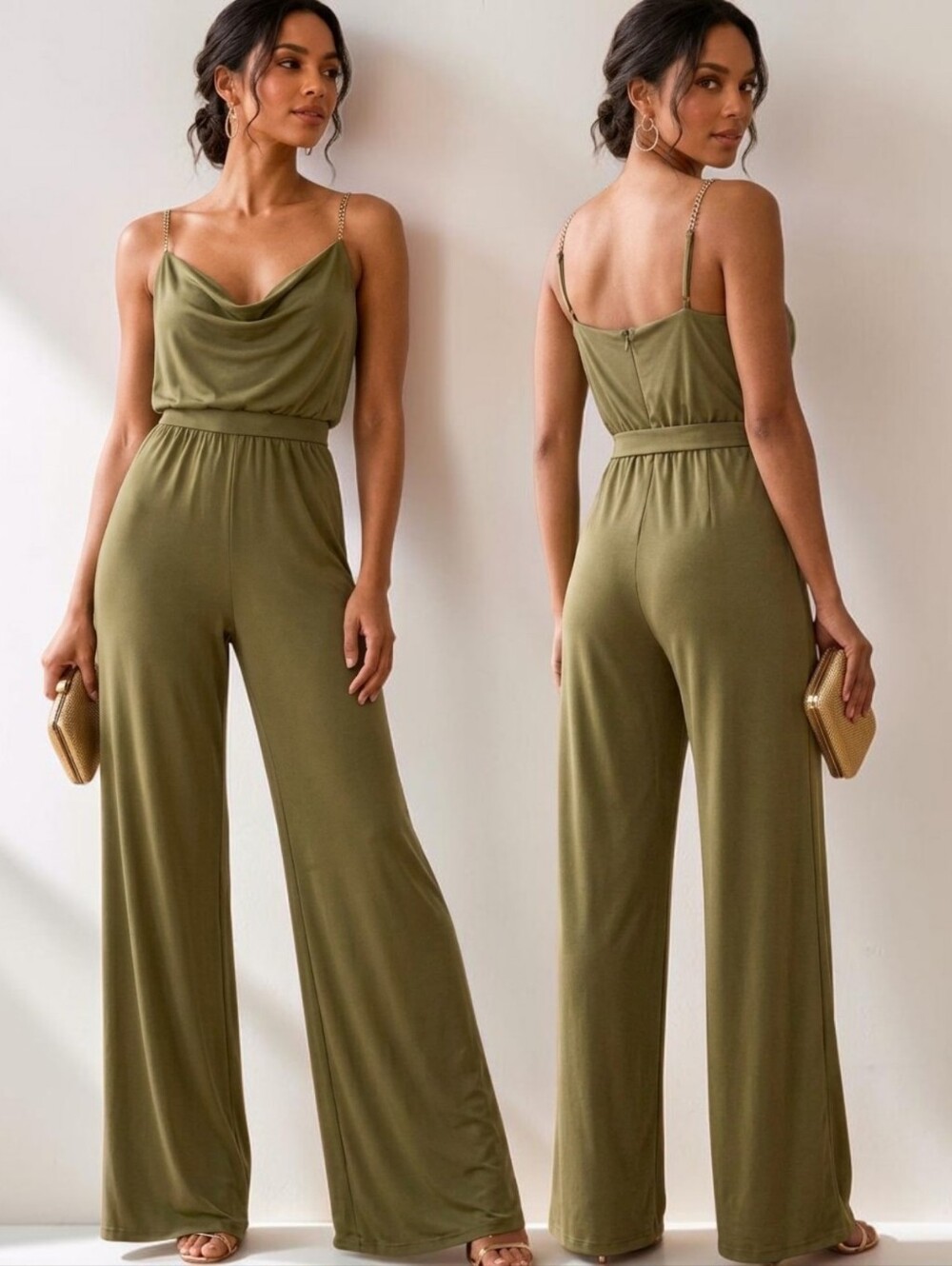 JASON WU Emmett Olive Green Cowl Neck Sleeveless Jersey Jumpsuit - Size M